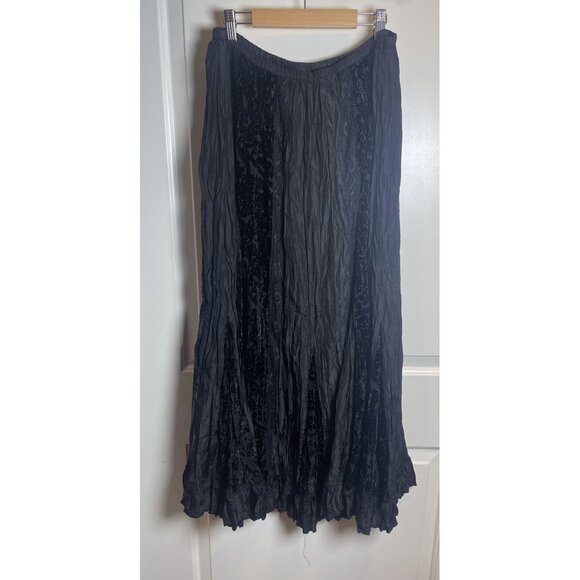 Chico’s Black Crinkle Velvet‎ Panel Skirt Sz 12/14 Boho Gothic Festival Evening - Picture 5 of 8